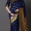 Mitera Navy Blue & Gold-Toned Silk Blend Woven Design Banarasi Saree