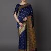Mitera Navy Blue & Gold-Toned Silk Blend Woven Design Banarasi Saree