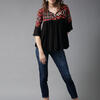 HERE&NOW Women Black Printed Top With Bell Sleeves