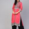 W Women Pink & Sea Green Printed Straight Kurta