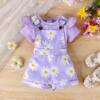 Newborn Baby Girl Romper and Printed Bib Pants Clothes Set