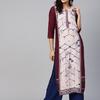 W Women Burgundy & Off-White Printed Straight Kurta