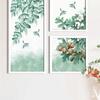Art Street Set Of 3 Sea-Green & White Printed Four Sparrow Framed Wall Art