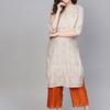 W Women Beige & Golden Printed Straight Kurta