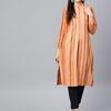 W Women Peach-Coloured & Navy Blue Striped Straight Kurta
