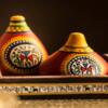 ExclusiveLane Red Terracotta Warli Hand-Painted Salt & Pepper Shaker With Tray