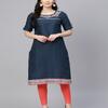 W Women Navy Blue Solid Straight Kurta