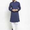 Purple State Men Navy Blue Solid Straight Kurta
