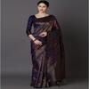 Mitera Navy Blue & Gold-Coloured Silk Blend Woven Design Kanjeevaram Saree