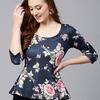 SASSAFRAS Women Blue Printed Peplum Top