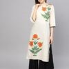 W Women Off-White & Orange Printed Straight Kurta