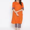 Sangria Women Orange & Navy Blue Solid Kurta with Trousers