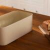 ellementry Off-White & Brown Egg Shell Metal Bread Box With Wooden Lid